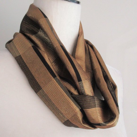 Anne Klein Metallic Rayon Rectangular Scarf 10" x 60" Gold Black Color NWOT - Picture 5 of 11